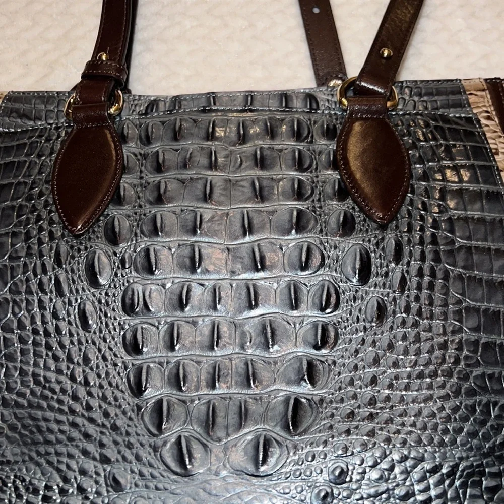 Brahmin Lena Mallard Davos Tote Medium Embossed Leather Shoulder Bag